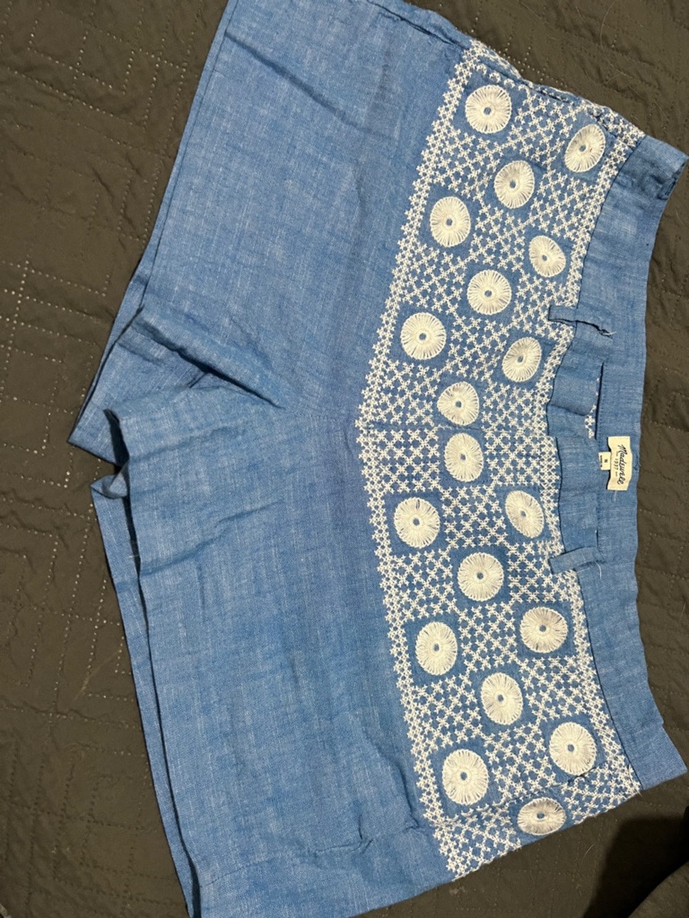 Madewell Light Blue Embroidered Cotton-Blend Shorts Size 8